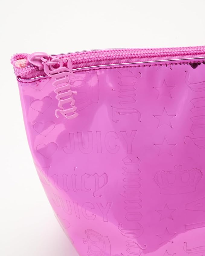 Juicy Couture Women's Cosmetics Bag - Travel Makeup and Toiletries Top Zip Wedge Pouch, Size One Size, Pink PU