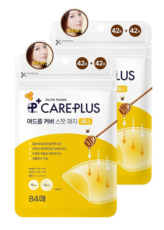 OLIVE YOUNG Care Plus Spot Patch | Hydrocolloid Acne Korean Spot Patch to Cover Zits, Pimples and Blemishes, for Troubled Skin and Face (Manuka Honey, 168 Count (Pack of 2))