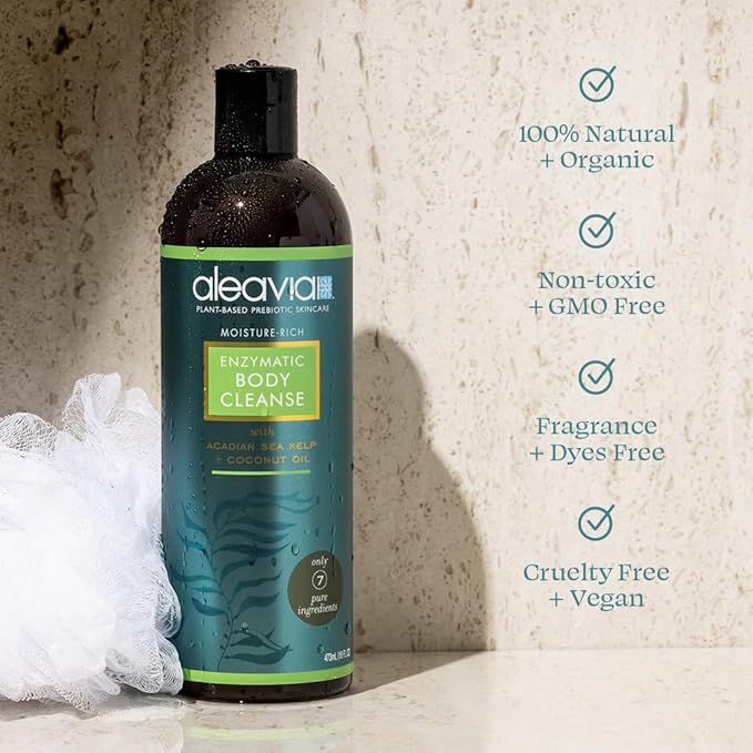 Aleavia Body Cleanse – Organic & All-Natural Prebiotic Body Wash – Fragrance-free and Sulfate-Free Enzymatic Body Cleanser – 16 Oz.