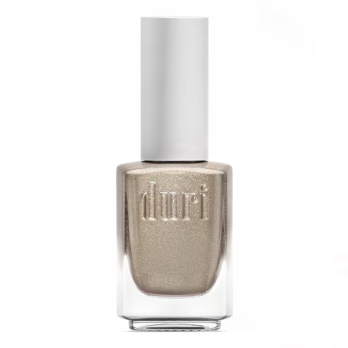 duri 200 Pure Ice Nail Polish, White with Gold Metallic Shimmer Fine Glitter, Fast Drying, Semi Sheer, Lasting, 0.45 Fl Oz