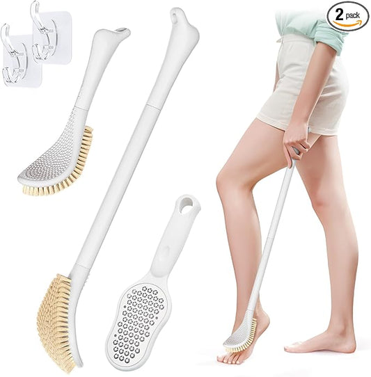 New Foot Brush with Extra-Long Handle, 3-in-1 Foot Scrubber in Shower, 10.2’’-27.5’’Adjustable Foot Scrub Brush and Upgrade Foot File Callus Remover, Gift-Box Packaged(White+Foot File)