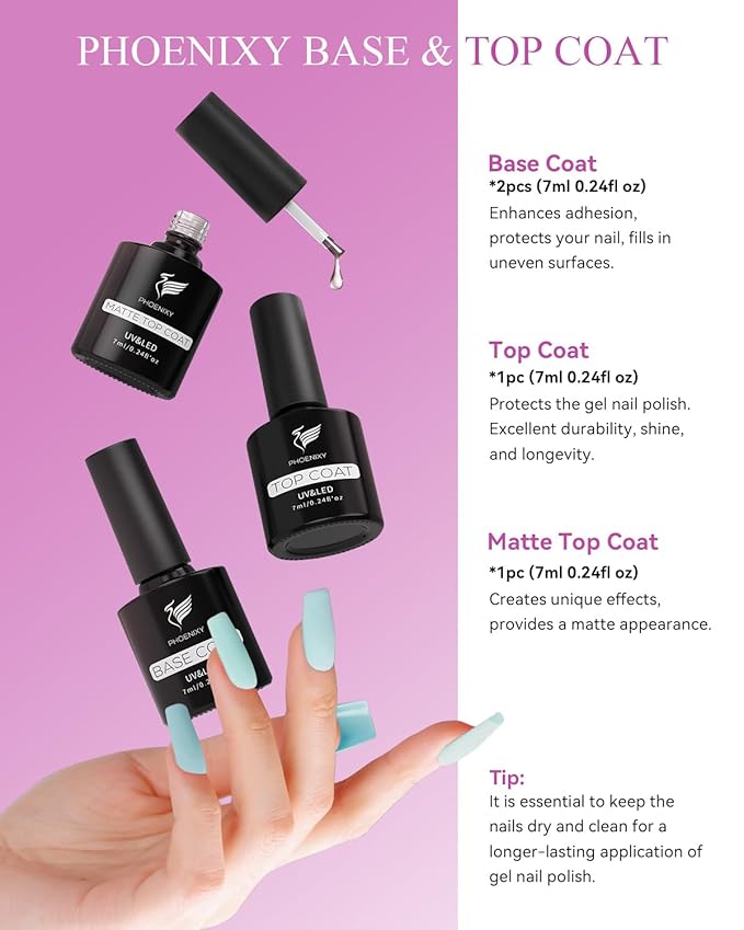 PHOENIXY 47 PCS Gel Nail Polish Kit with U V Light 48W, 26 Classic Colors Gel Nail Polish Set with 4 Bottle Base Top Coat Nail Art Decorations Manicure Tools DIY Salon Home Gifts For Women SS9026