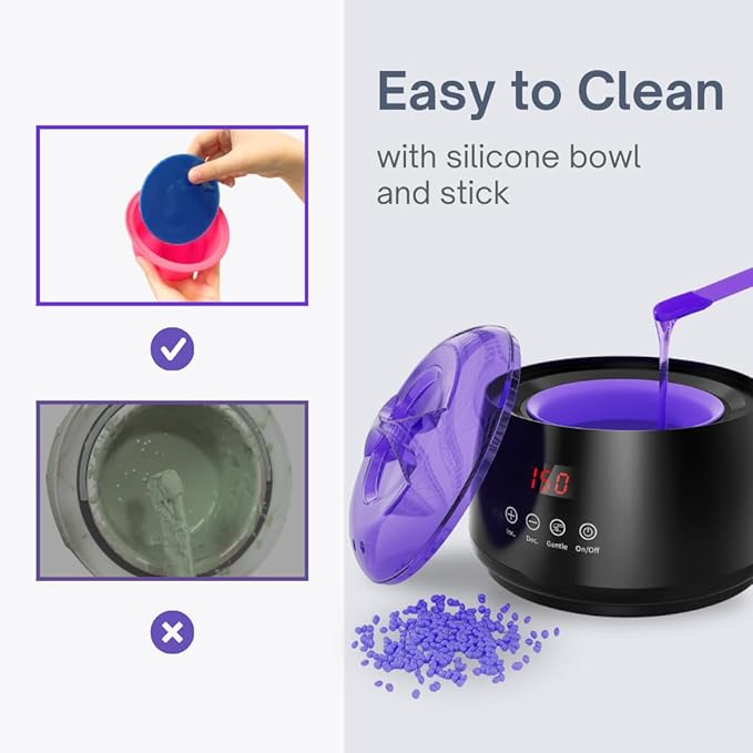 Gentle Waxing Kit -Hard Wax Kit for Hair Removal with Silicone Bowl,4 Bags Hard Wax Beads and Aloe vera gel - at Home Use Wax Warmer for Full Body, Bikini, Eyebrow, Face, Sensitive Skin（Black）