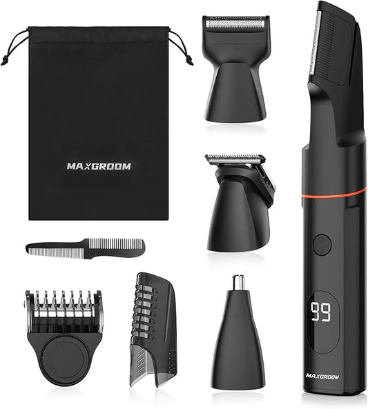 Manscape Body Hair Trimmer for Men, Waterproof Pubic, Groin & Ball Shaver, No-Nick Mens Grooming Kit with LED Display, Type-C USB Rechargeable, Guide Comb & Travel Lock