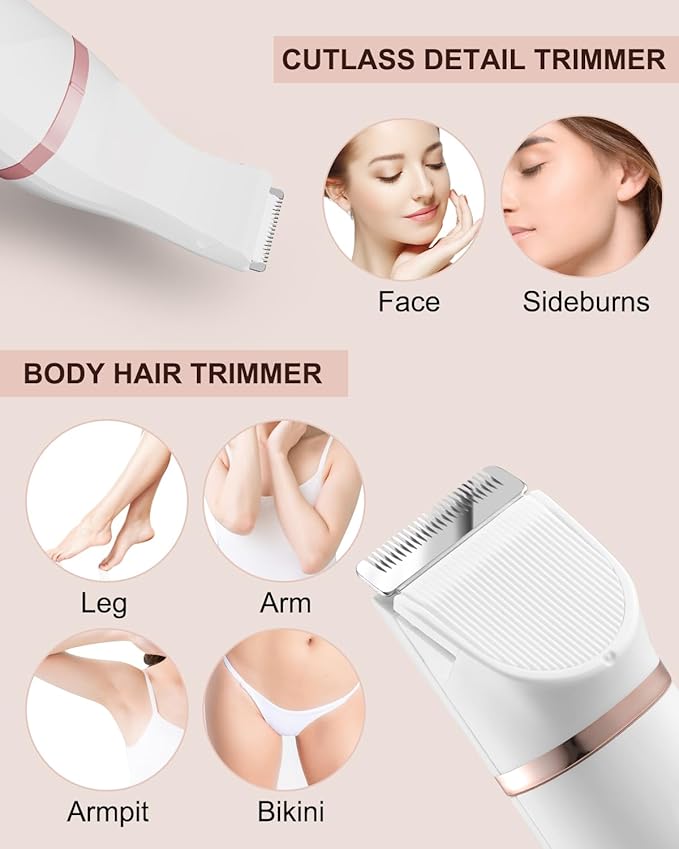 AREYZIN Bikini Trimmer Pubic Hair Trimmer for Women Legs Bikini Line Armpit Rechargeable Electric Shaver for Women Hair Removal with Snap-in Ceramic Blades IP7X Waterproof, White