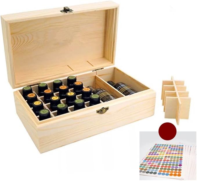 Pure Vie Essential Oil Wooden Storage Box Travel Display Presentation, Holds 36 Bottles for 5, 10, 15ml - Aromatherapy Organizer Nail Polish Fragrance Container - Keep Your Oils Safe & Space Saver