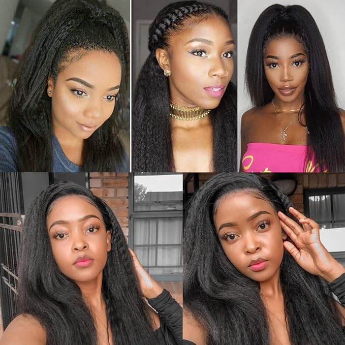 Black Kinky Straight Bundles Human hair 1B Yaki Straight Bundles Natural Color Brazilian Human Hair Extensions Soft and Silky for Black Women 10 12 14 Inch