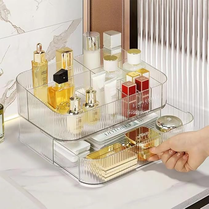 MIUOPUR Stackable Makeup Organizer Drawers, Bathroom Vanity Organizers and Storage, Ideal for Desk and Dresser Countertops, Great for Cosmetics, skincare, Lipsticks, Nail Care -Clear