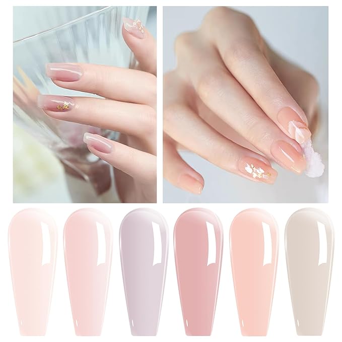 Vishine Jelly Nude Gel Nail Polish Set of 6 Colors Transparent Pink Nude Skin Color Gel Polish Kit UV LED Soak Off Nail Polish Home DIY Manicure Nail Salon Varnish 8ml