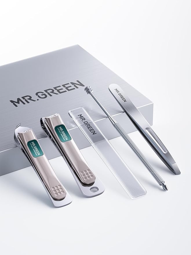 MR.GREEN Nail Clippers, 5PCS Nail Clipper Set with Fingernail Clippers,Ear Pick,Glass Nail File,Tweezers, Professional Manicure Set for Men and Women, Nail Cutter with Leather Case (Purple)