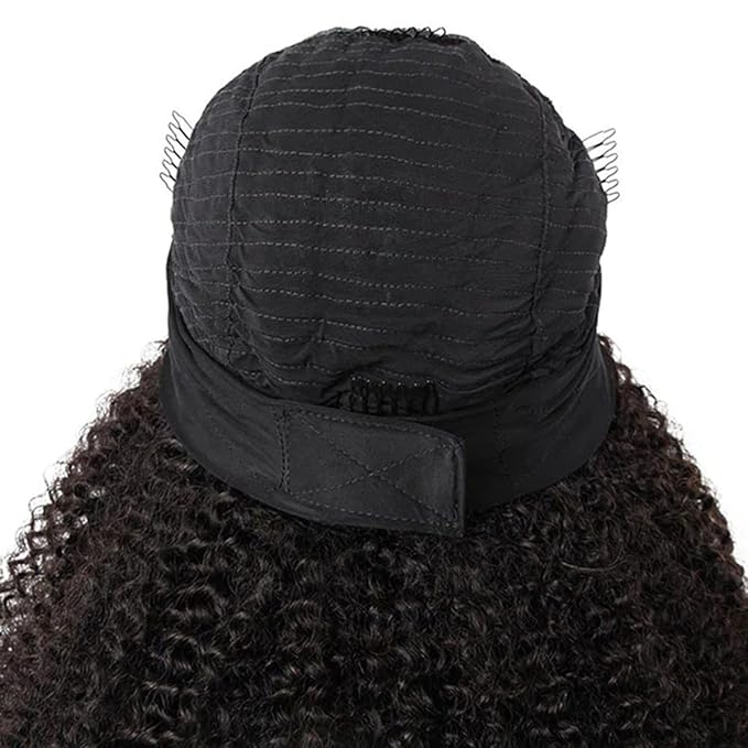 ISEE Wear and Go Mongolian Afro Kinky Curly Headband Wig Human Hair 200% Density Afro Wigs for Black Women Human Hair Natural Curls Grade 10A Glueless Human Hair Wigs (16 Inch)