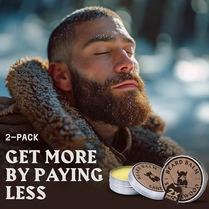 Striking Viking Beard Balm for Men – Light Hold, Sandalwood, 2 Oz, Pack of 2- Leave-in Beard Conditioner with Shea Butter, Tea Tree, Argan & Jojoba Oils - Smooth, Shape & Moisturize Coarse Facial Hair
