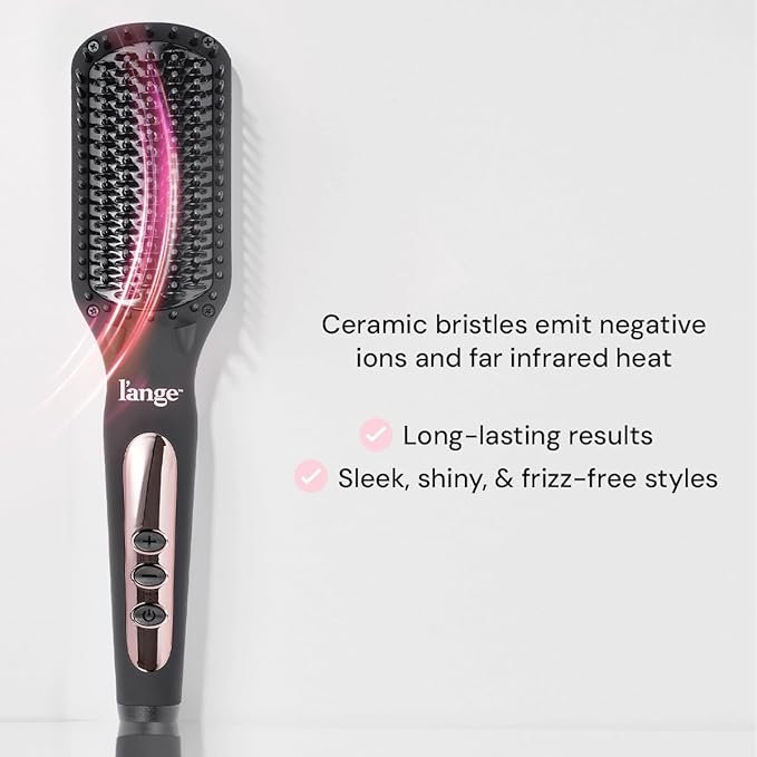 L'ANGE HAIR Le Vite Straightening Brush | Heated Hair Tool for Smoother, Frizz-Controlled Look | Dual-Voltage Hot Brush Straightener for Effortless Styling & Shine | Ceramic Standard Size (Black)