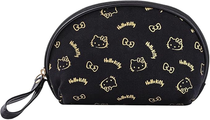 AmBealla Small Cosmetic Bag Portable Storage Bag for Women,Cute Compact Makeup Bag for Keys and Phone, Black Hot Stamping Pattern Cotton Organizer with Wristband,Portable Mini Bag for girls