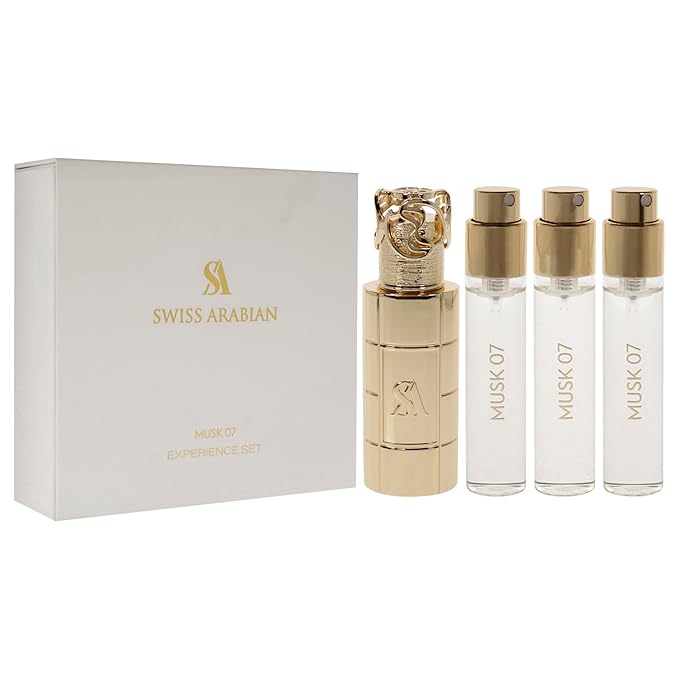 Swiss Arabian Musk 01 Giftset - Arabian Perfumes for Women and Men - Long Lasting Perfume - Fruity, Floral, Musk Perfume - 3 Bottles with Case - 4 pc