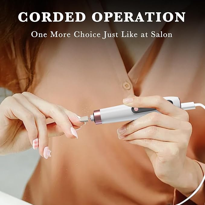 ENGERWALL Professional Manicure Pedicure Kit, Electric Nail File Set, Portable Cordless Electric Nail Drill Machine, 10 Speeds Nail Care Tool for Grind Trim Polish, White