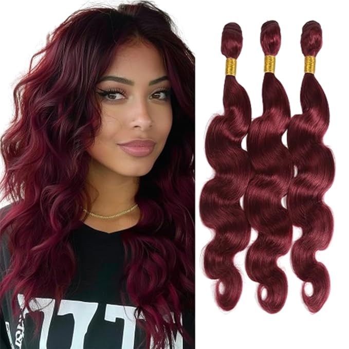 Burgundy Bundles Body Wave Human Hair Wine Red Body Wave Bundles Color 99j Brazilian Human Hair Weave Wet and Wavy Soft Silky for Black Woman 24 26 28 Inch