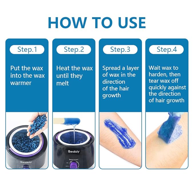 Bestidy Hard Wax Beads for Hair Removal - 1000g Waxing Beans for All Body and Bikini Areas (Blue)