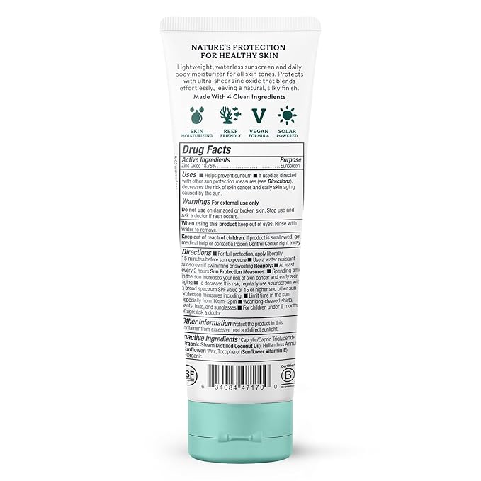 Badger Mineral Daily Sunscreen with Zinc Oxide, Organic Moisturizer with SPF 30, Hydrating Everyday Lotion, Vegan, Gluten Free & Unscented Body Sunscreen, 4 fl oz