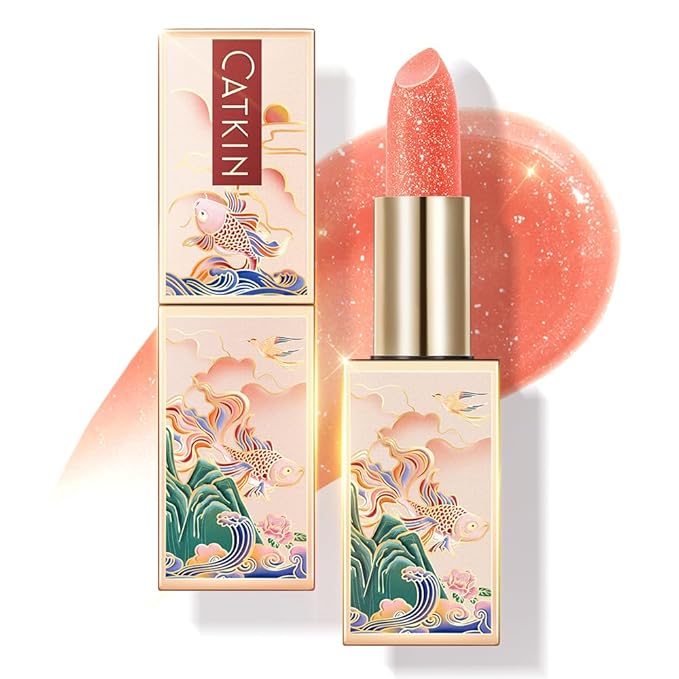 CATKIN Tinted Lip Balm Glitter Lip Stain Ultra Hydrating Lip Moistrurizer Chapstick with Vitamin E Nourishing For Cracked & Dry Lips 0.12 oz C11 Fairy - Coral Pink
