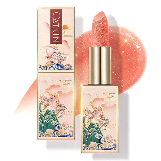 CATKIN Tinted Lip Balm Glitter Lip Stain Ultra Hydrating Lip Moistrurizer Chapstick with Vitamin E Nourishing For Cracked & Dry Lips 0.12 oz C11 Fairy - Coral Pink