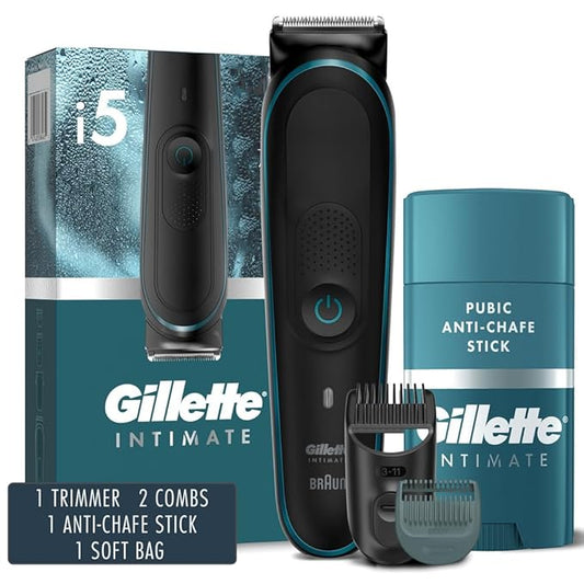 Gillette Intimate Men’s Pubic Hair Trimmer, SkinFirst Pubic Hair Trimmer for Men, Waterproof, with Anti Chafe Stick