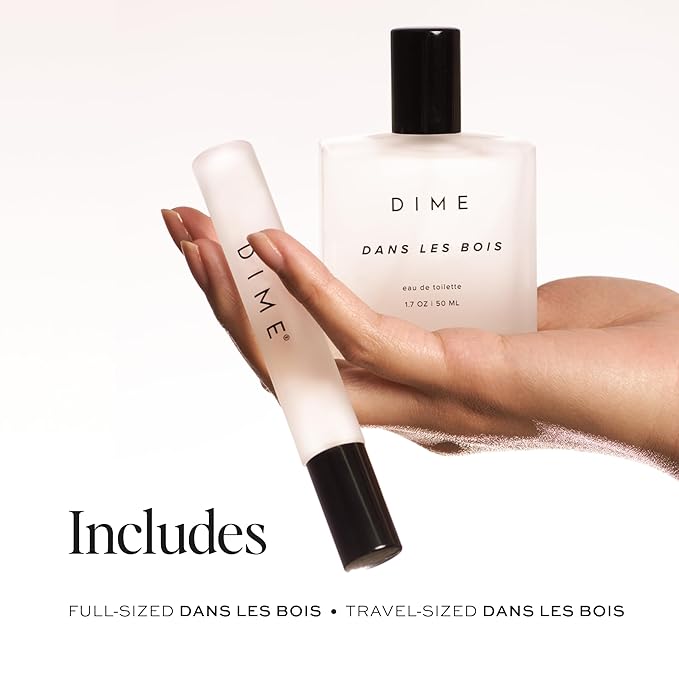 Dime Beauty Dans Les Bois Perfume Set ($87 Value) - Includes 50 ml + Travel Size 10 ml, Feminine and Bold Scent, Hypoallergenic, Clean Perfume, Eau de Toilette For Women
