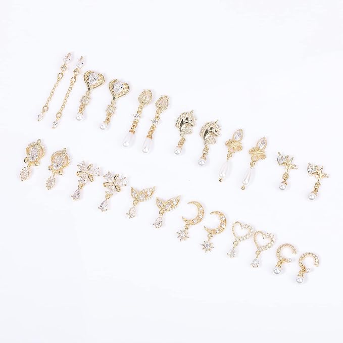 24Pcs Gold Nail Charms For Acrylic Nails Gems Rhinestones Shiny Nail Art Crystal Nail Art Charms Gems Jewelry Studs Nail Diamond Gold Rhinestone For Nails Gold Charms For Nails DIY Nail Art Decoration