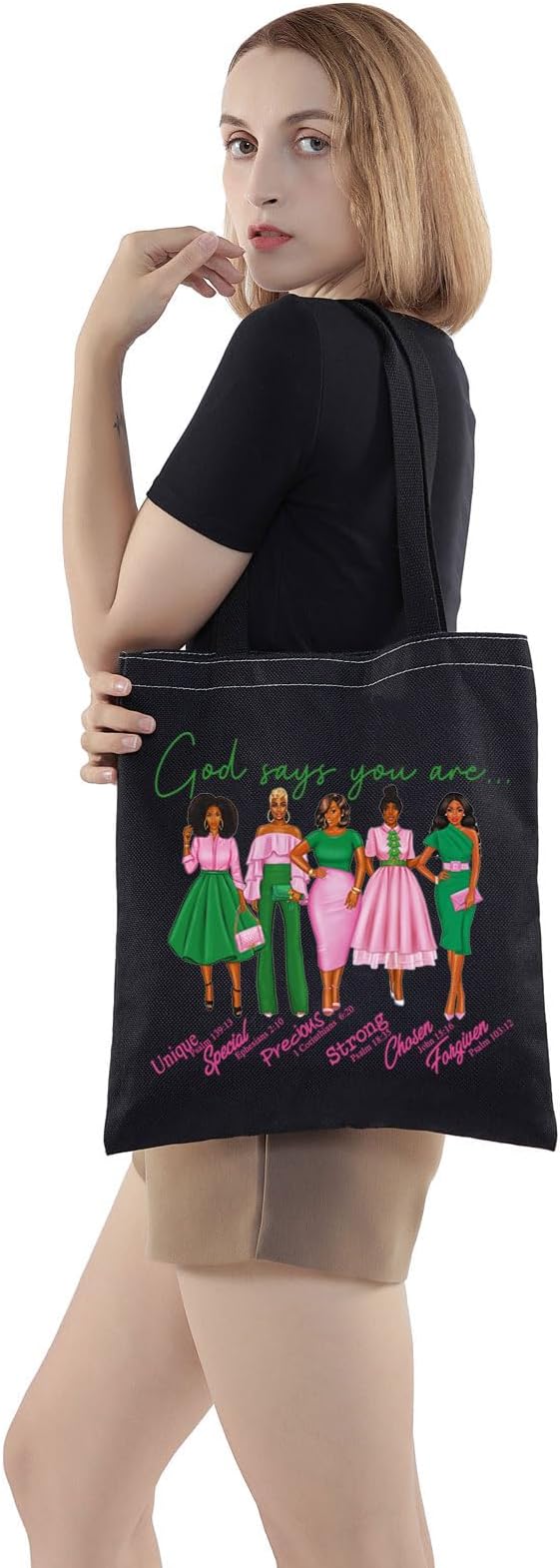 WZMPA Sorority Sisters Cosmetic Makeup Bag Pink and Green Gift God Says You Are Sorority Makeup Zipper Pouch Bag Greek Sorority Paraphernalia (God Says AK T-BL)