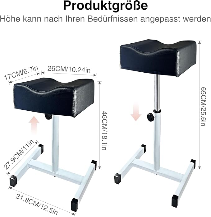 Pedicure Foot Rest,Height Adjustable Pedicure Chair,Non-Slip Pedicure Stool for Massage Office or Home,Black