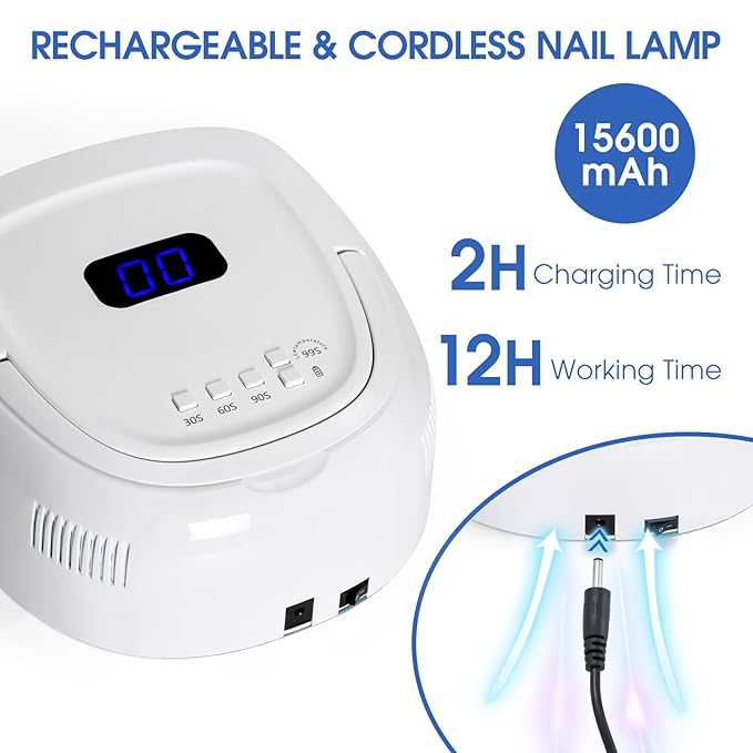Professional Rechargeable UV LED Nail Lamp 60W UV Led Portable Cordless Nail Light for Nail Lamp Machine, 4 Timer Setting and Smart Sensor Nail Dryer, LCD Display