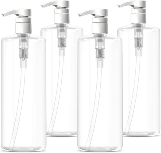 Bar5F Pump Bottle (4-Pack 32-Ounce 1-Liter) Empty for Shampoo Conditioner Body Wash Lotion BPA-Free Crystal-Clear