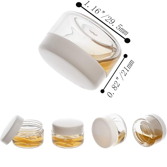 ZEJIA 5 Gram Sample Containers with Lids, Mini Makeup Containers, Empty Plastic Travel Cosmetic Containers with Labels(50 Count, White Lid)