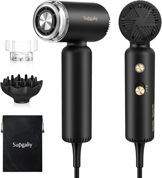 Dual Voltage Hair Dryer, High-Speed Ionic Blow Dryer for Fast Drying, Travel Compact Hair Blow Dryer with Magnetic Curly Diffuser for Home, Portable Hairdryer International 110-240V