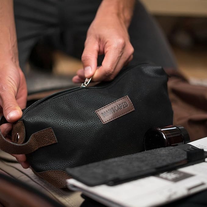MANSCAPED® The Shed Men's Premium Quality Toiletry Bag, PU Leather Dopp Kit, Bathroom Travel Bag, Shaving Kit Case, Trimmer Tool Organizer
