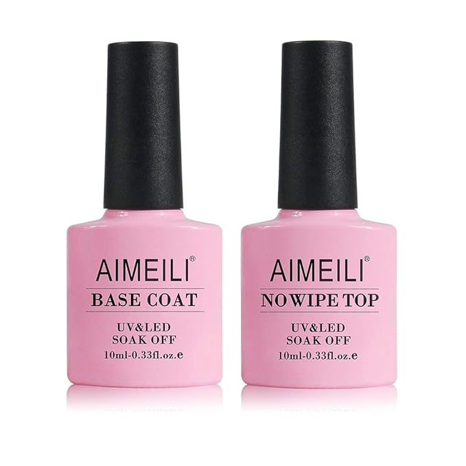 AIMEILI Gel Nail Polish No Wipe Top and Base Coat Set, and Clear Color Pink Nude White Soak Off Gel Nail Polish Set Of 12pcs X 8ml