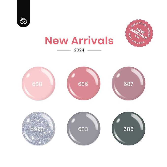 beetles Gel Nail Polish Set 6 Colors, pink nude gray glitter Gel Nail Polish Set Wedding Gel Polish Bridesmaid Nail Art Design Soak Off Uv LED Lamp Needed Manicure Set Valentines Day Gifts for Women