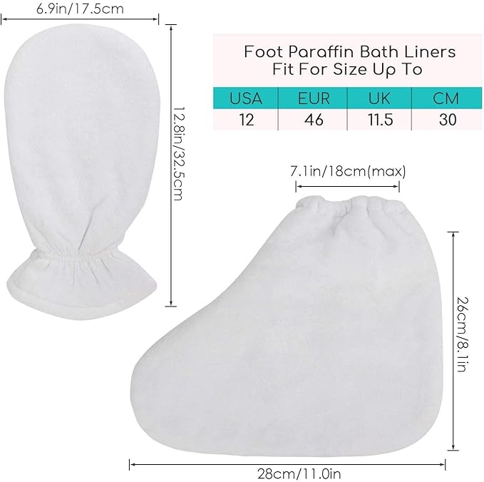 Paraffin Bath Mitts Liners, Segbeauty Snug Elastic Opening Paraffin Wax Glove and Bootie with Double Terry Clothes, Hand and Foot Bags for Thermal thera-py SPA treat-ment Paraffin Machine