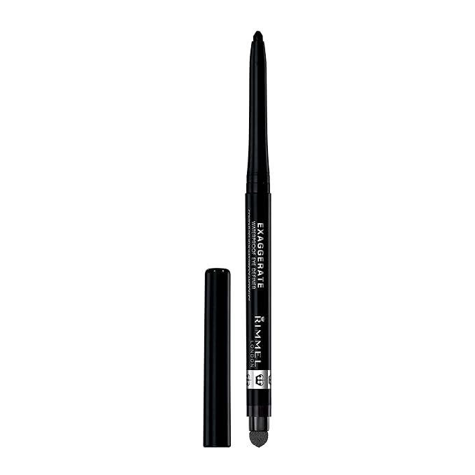 Rimmel London Exaggerate Waterproof Eye Definer Eyeliner, Highly Pigmented, Long-Wearing, Built-In Smudger, 261, Noir, 0.01oz