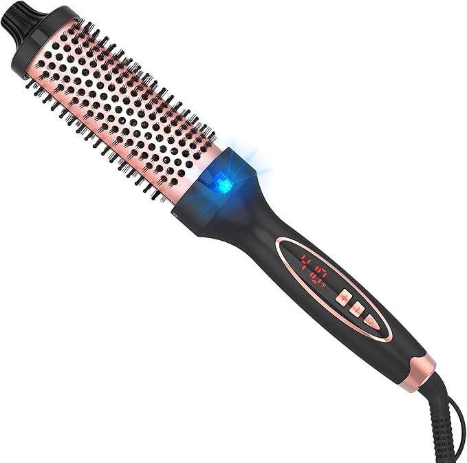 New Upgrade 1.5 Inch Thermal Brush Create Loose & Volume Curls Digital Display 9 Heat Settings Tourmaline Ionic Hair Curler 1 1/2 Inch Curling Iron Brush Dual Voltage for Traveling