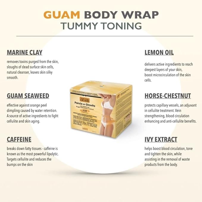 GUAM Anti Cellulite Stomach Wraps, INFRARED Body Wrap for Flat Tummy, FIR Tummy Wrap Cellulite Remover, Belly Cellulite Treatment, Stomach Skin Firming and Tightening Body Mud (2.2LB)