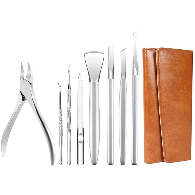 Pedicure Tools for Feet,Ingrown Toenail Treatment,Ingrown Toenail Removal Kit,Pedicure Set,Toenail Grooming Kit,Top Notch Foot Blade, Super Sharp Toenail Clippers(8 Pcs Leather Case)
