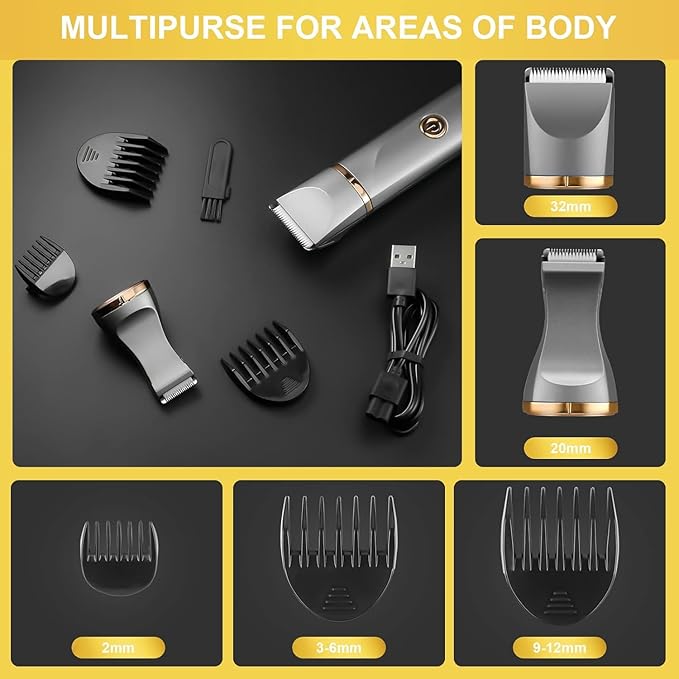 Bikini Trimmer for Women -Manscape Body Hair Trimmer IPX7 Waterproof Ball,Rechargeable Electric Shaver for Pubic/Body/Groin Grooming,Gifts for Him Dad,Gray&Gold