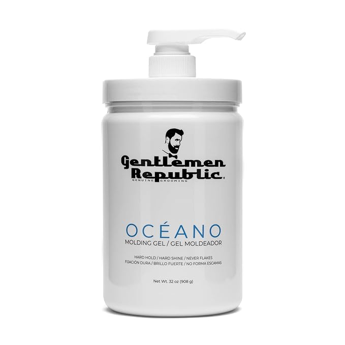 Gentlemen Republic Oceano Men's Hair Gel 32oz W/Pump - Strong Touchable Hold and High Shine Styling Gel for Hair, 100% Alcohol-Free Professional Formula with Fresh Scent, Mens Hair Product Made in USA