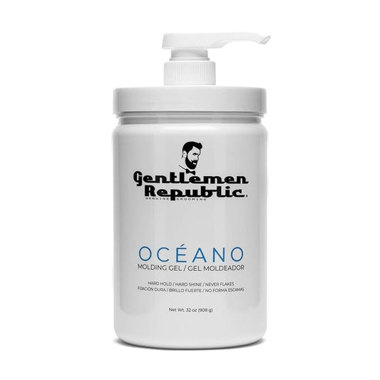 Gentlemen Republic Oceano Men's Hair Gel 32oz W/Pump - Strong Touchable Hold and High Shine Styling Gel for Hair, 100% Alcohol-Free Professional Formula with Fresh Scent, Mens Hair Product Made in USA
