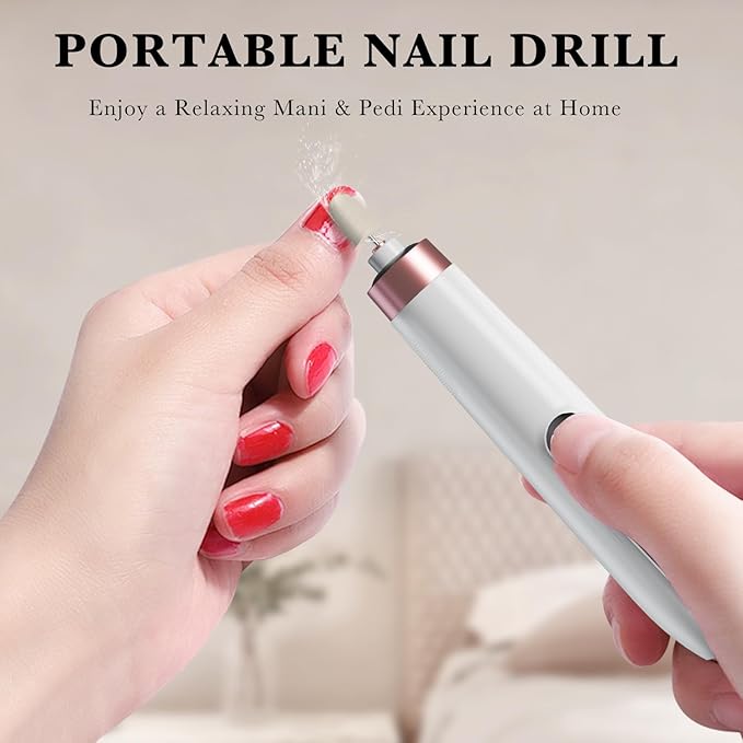 ENGERWALL Professional Manicure Pedicure Kit, Electric Nail File Set, Portable Cordless Electric Nail Drill Machine, 10 Speeds Nail Care Tool for Grind Trim Polish, White