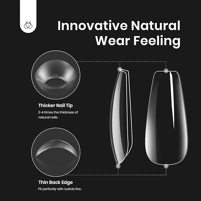 Beetles Soft Gel Nail Kit Medium Coffin Easy Nail Extension Set 5 In 1 Nail Glue Gel Base Coat with Pre shaped Nail Tips and Led Nail Lamp Acrylic Nail Clipper Gifts for Women