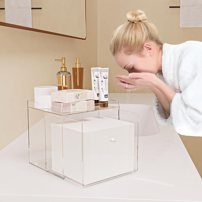 Disposable Face Towels Holder for Clean Skin Club，Acrylic Face Towels Container Drawer, Custom Made Holder for Home and Makeup Organization (Towels Not Included)