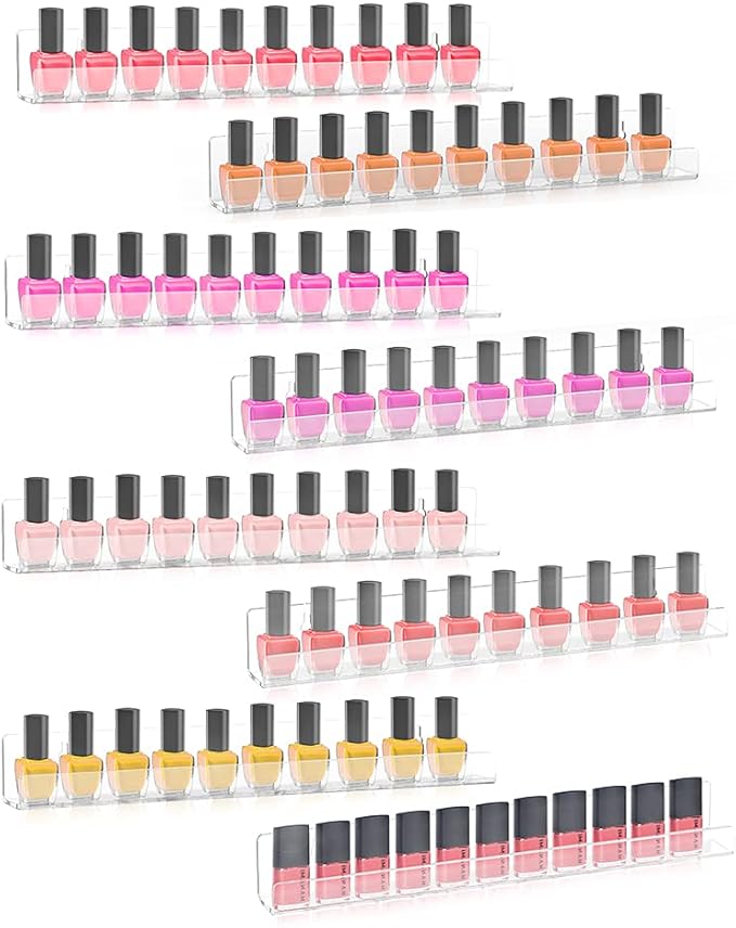 8 Pack Nail Polish Wall Rack, Clear nail polish organizer wall mounted, Acrylic Nail Polish holder storage
