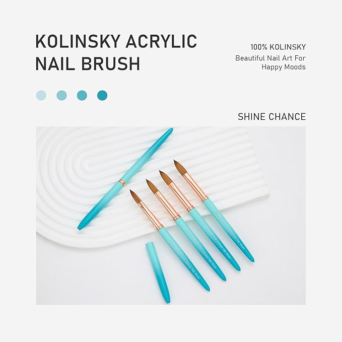 Acrylic Nail Brush Size 08, 100% Pure Kolinsky Nail Brush for Acrylic Application, Professional Nail Extension Manicure Tool Nail Drawing Pen for DIY Home Salon(Cyan)